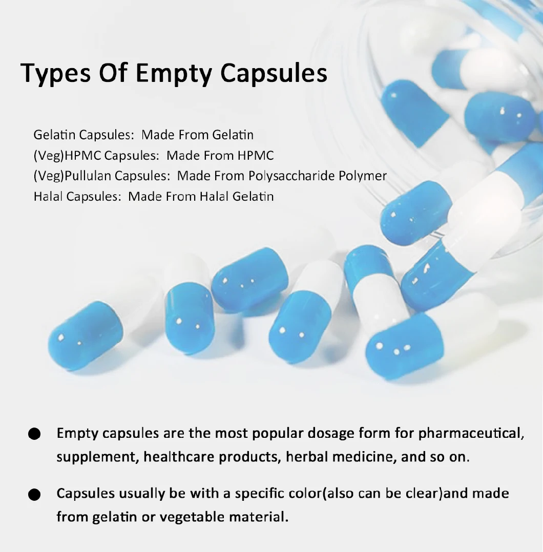 Customizable Sky Blue Ocean Blue White Empty Gelatin Capsules Hard Gelatin Capsules Size 000 00 0